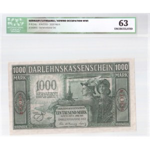 Lithuania Germany 1000 Mark 1918 Kaunas Banknote. Kowno Occupation 4/4/1918 1000 Mark. Pick#R134a...