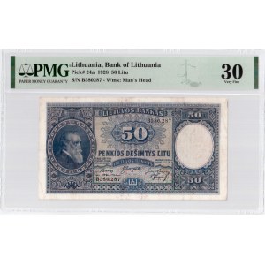 Lithuania 50 Litu 1928 Banknote Bank of Lithuania. Pick#24a 50 Litu. S/N B580287. Wmk: Man's Head...