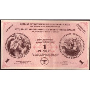 Lithuania 1 Punkt (1945) Banknote. 1 Punkt 30.4.1945 Latvian printing company. Ostland textile point value note...
