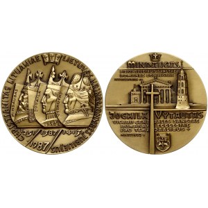 Lithuania Medal (1987) for the anniversary of Lithuanian Christianity. Bronze. Weight approx: 252.38 g. Diameter: 76 mm...