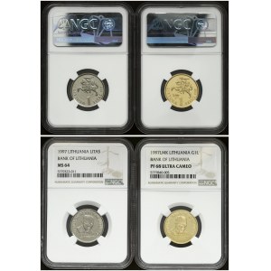 Lithuania 1 Litas 1997 75th Anniversary - Bank of Lithuania. Averse: National arms above value. Reverse: Bust 1/4 right...
