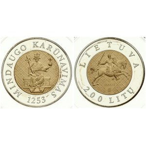 Lithuania 200 Litų 2003 750th Anniversary - King Mindaugas. Averse: Knight on horse. Averse Legend: LIETUVA. Reverse...