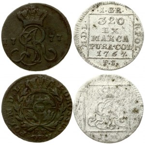 Poland 1 Grosz 1767 FS & 1 Grosz 1777 EB Stanislaus Augustus(1764-1795). Averse: Crowned SAR monogram within square...