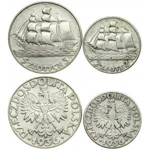 Poland 2 & 5 Zlotych 1936(w) 15th Anniversary of Gdynia Seaport. Averse: Crowned eagle with wings open. Reverse...