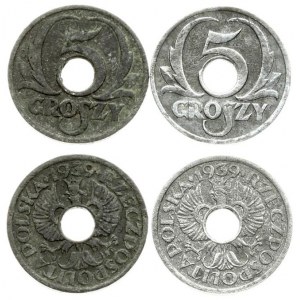 Poland 5 Groszy 1939(w) GERMAN OCCUPATION. Averse: Crowned eagle with wings open; hole in center. Reverse...