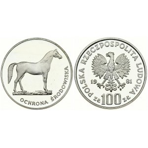 Poland 100 Zlotych 1981MW Horse. Averse: Imperial eagle above value. Reverse: Horse right. Silver...