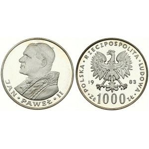 Poland 1000 Zlotych 1983 W Visit of Pope John Paul II. Averse: Imperial eagle above value. Reverse: Bust left. Silver...