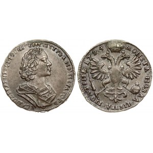 Russia 1 Poltina 1724 Peter I (1699-1725). Averse: Laureate bust right. Reverse: Crown above crowned double...