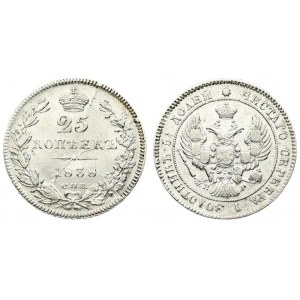 Russia 25 Kopecks 1838 СПБ-НГ St. Petersburg. Nicholas I (1826-1855). Averse: Eagle. Reverse...