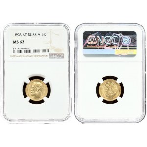 Russia 5 Roubles 1898 (АГ) St. Petersburg. Nicholas II (1894-1917). Averse: Head left. Reverse...