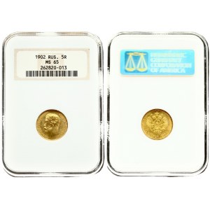 Russia 5 Roubles 1902 (АР) St. Petersburg. Nicholas II (1894-1917). Averse: Head left. Reverse...
