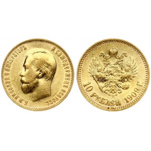 Russia 10 Roubles 1909 (ЭБ) St. Petersburg. Nicholas II (1894-1917). Averse: Head left. Reverse: Crowned double...
