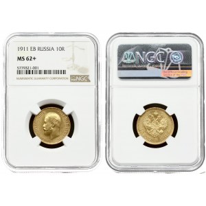 Russia 10 Roubles 1911 (ЭБ) St. Petersburg. Nicholas II (1894-1917). Averse: Head right. Reverse...