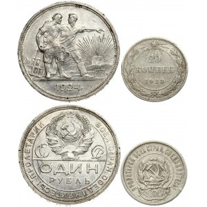 Russia USSR 20 Kopecks 1923 & 1 Rouble 1924 ПЛ. Averse: National arms divides circle with inscription within. Reverse...