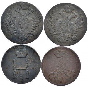 Zestaw 4 sztuk - grosz z miedzi krajowej 1823 i 1824,, dienieżka 1850 BM i 1855 BM, Warszawa