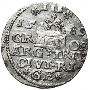 Zygmunt III Waza, trojak 1589, Ryga, cyfra III między znakami mincerskimi, nieopisany wariant interpunkcji
