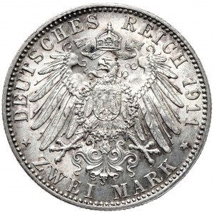 Niemcy, Bawaria, 2 marki 1911, 90. urodziny księcia regenta