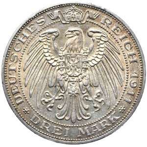 Niemcy, Prusy 3 marki 1911 A, Berlin, 100-lecie Uniwersytetu Wrocławskiego.