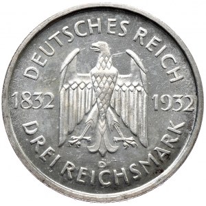 Niemcy, Republika Weimarska, 3 marki 1932 D, Monachium, Goethe, stempel lustrzany