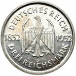 Niemcy, Republika Weimarska, 3 marki 1932 D, Monachium, Goethe, stempel lustrzany
