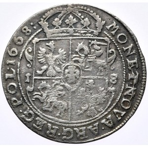 Jan Kazimierz, ort 1668, Bydgoszcz, interpunkcja w formie kropek, brak krzyżyków/kropek w koronie
