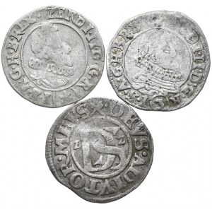3 krajcary Ferdynanda II 1624, 16??, szeląg podwójny Bogusława XIV, Szczecin - razem 3 sztuki