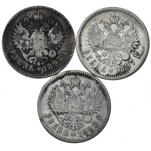 Rosja, Mikołaj II, ruble 1896-99 (3 sztuki)