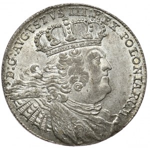 August III, Ort koronny 1755, Lipsk, szerokie popiersie, cyfry daty pochylone