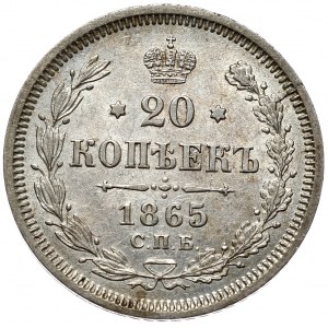 Rosja, Aleksander II, 20 kopiejek 1865, Petersburg