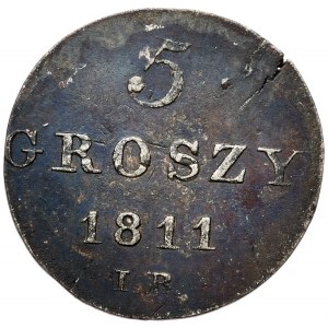 Księstwo Warszawskie, Fryderyk August I, 5 groszy 1811 IB, ciemna patyna