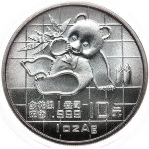 Chiny, 10 yuanów 1989 panda, 1 oz Ag 999, w oryginalnym kapslu