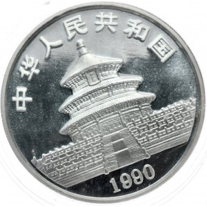 Chiny, 10 yuanów 1990 panda, 1 oz Ag 999, w kapslu i oryginalnej zgrzewce
