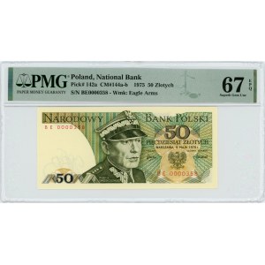 50 złotych 1975 - seria BE - PMG 67 EPQ - niski numer 0000358