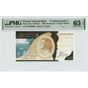 20 złotych 2009 - Fryderyk Chopin - PMG 65 EPQ