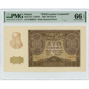 100 złotych 1940 - Fałszerstwo ZWZ - seria B - PMG 66 EPQ