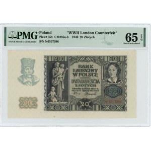 20 złotych 1940 - seria N - London Counterfeit - PMG 65 EPQ