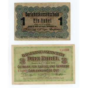 POSEN/POZNAŃ, zestaw 1 i 3 ruble 1916 - 2 sztuki