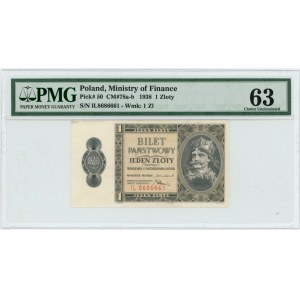 1 złoty 1938 - seria IL - PMG 63