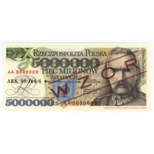 5.000.000 złotych 1995 - seria AA 0000000 - ARK - REPLIKA WZÓR