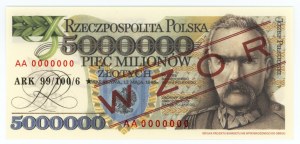 5.000.000 złotych 1995 - seria AA 0000000 - ARK - REPLIKA WZÓR