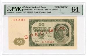 50 złotych 1948 - seria E 816523 - SPECIMEN - PMG 64