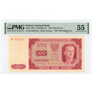 100 złotych 1948 - seria KC - PMG 55