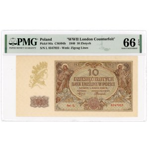10 złotych 1940 - Ser. L. - WWII London Counterfeit - PMG 66 EPQ