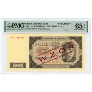 500 złotych 1948 - seria CC - WZÓR - PMG 65 EPQ