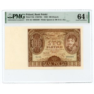100 złotych 1932 - Ser. AU. - dodatkowo +X+ w znaku wodnym - PMG 64 EPQ