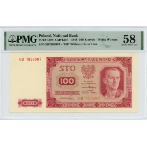 100 złotych 1948 - seria GH - PMG 58 - bez ramki