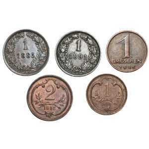 AUTSRAIA - zestaw 5 sztuk monet z lat 1885-1925