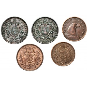 AUTSRAIA - zestaw 5 sztuk monet z lat 1885-1925