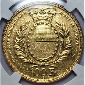 SZWAJCARIA - 100 franków 1934 (B) - Festiwal Strzelecki Fribourg - NGC AU Details