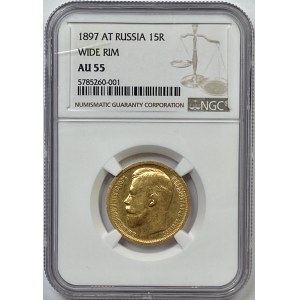 ROSJA - 15 rubli 1897 - NGC AU 55